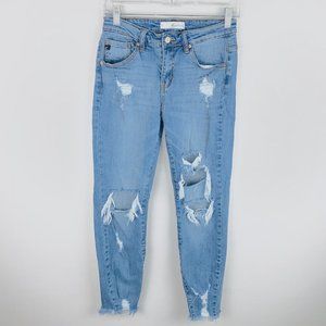 Kancan Lt Wash Fringed Hem Crop Jeans 7 27